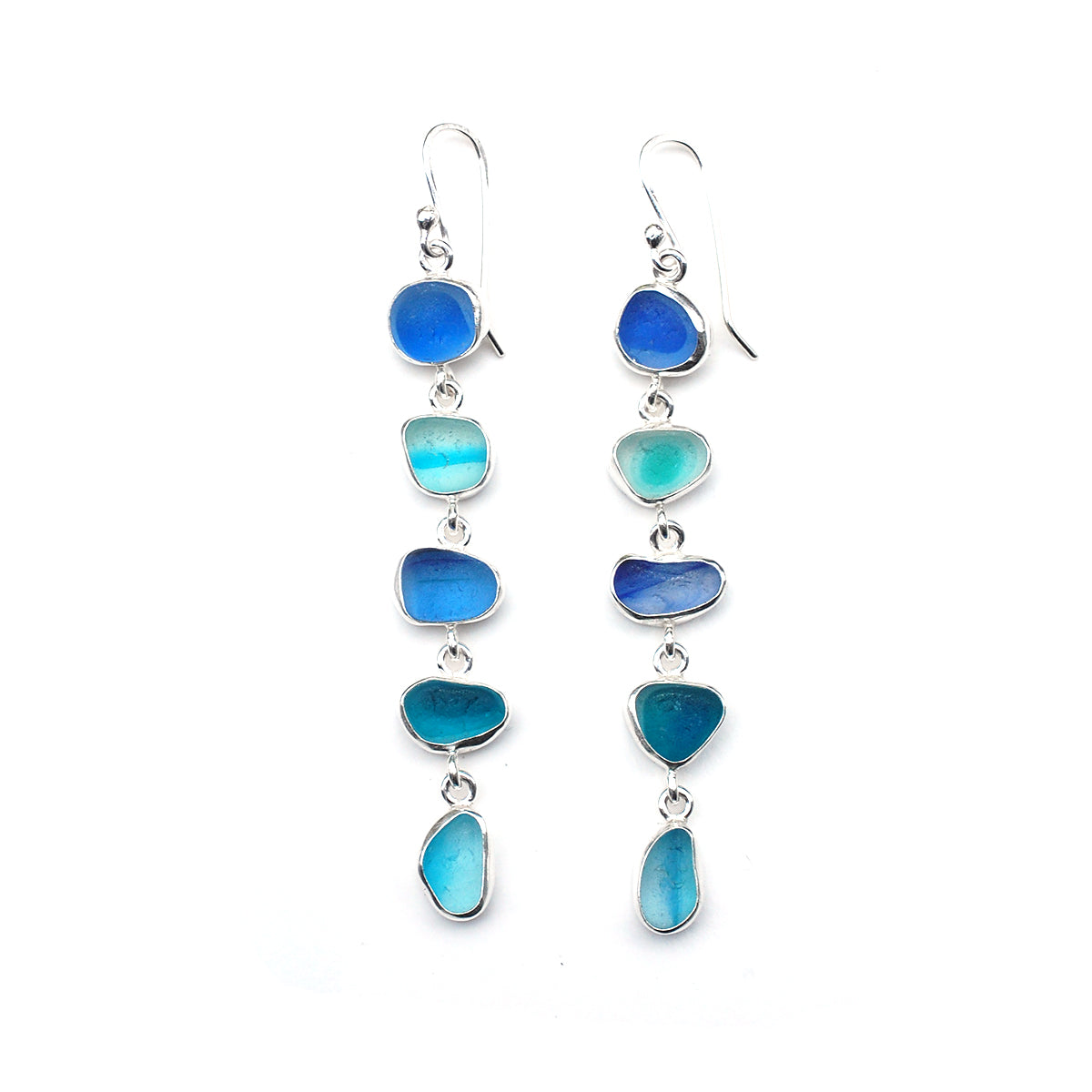 Reserved for B - Blue Multi Five Drop  Sea Glass Earrings