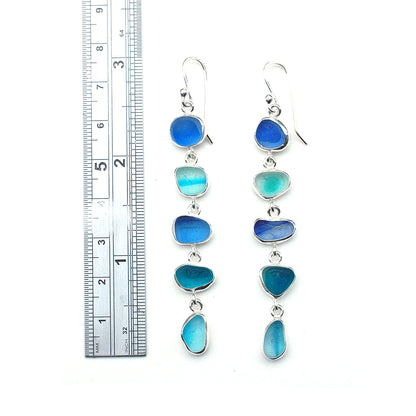 Reserved for B - Blue Multi Five Drop  Sea Glass Earrings