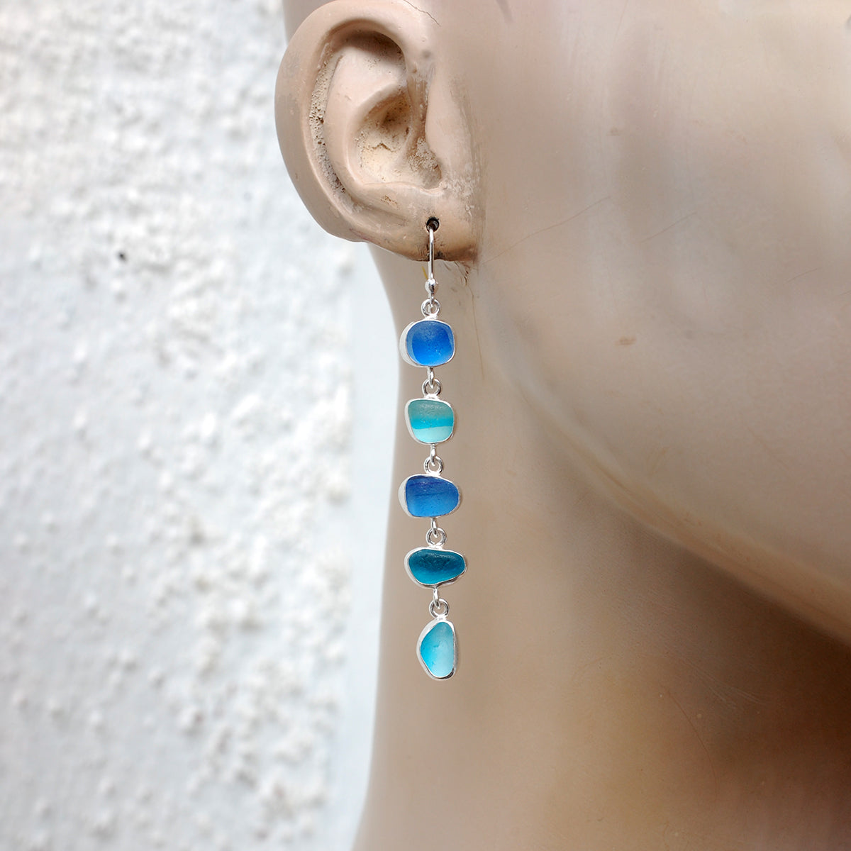 Reserved for B - Blue Multi Five Drop  Sea Glass Earrings