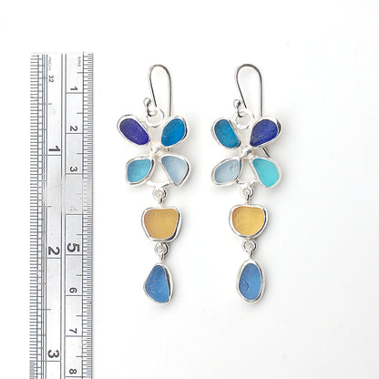 Blue and Yellow Sea Glass Flower Earrings