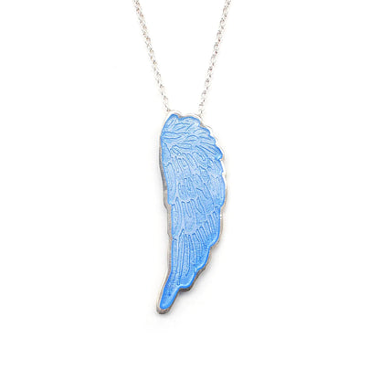 Blue Enamel Angel Wing Pendant with Chain