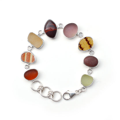 Adjustable Yellow Purple and Brown Sea Glass and Pottery Bracelet