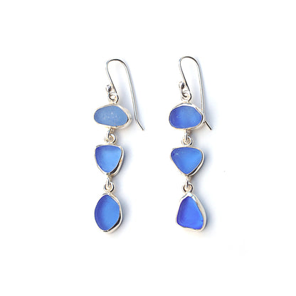 Sea Glass Three Drop Earrings in Cornflower Blue