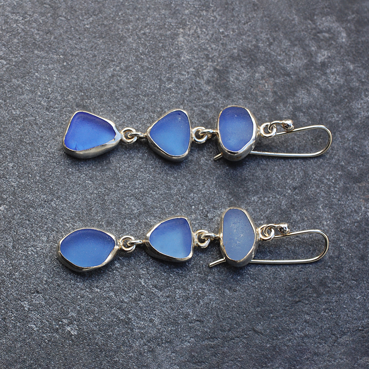 Sea Glass Three Drop Earrings in Cornflower Blue