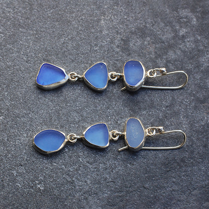 Sea Glass Three Drop Earrings in Cornflower Blue