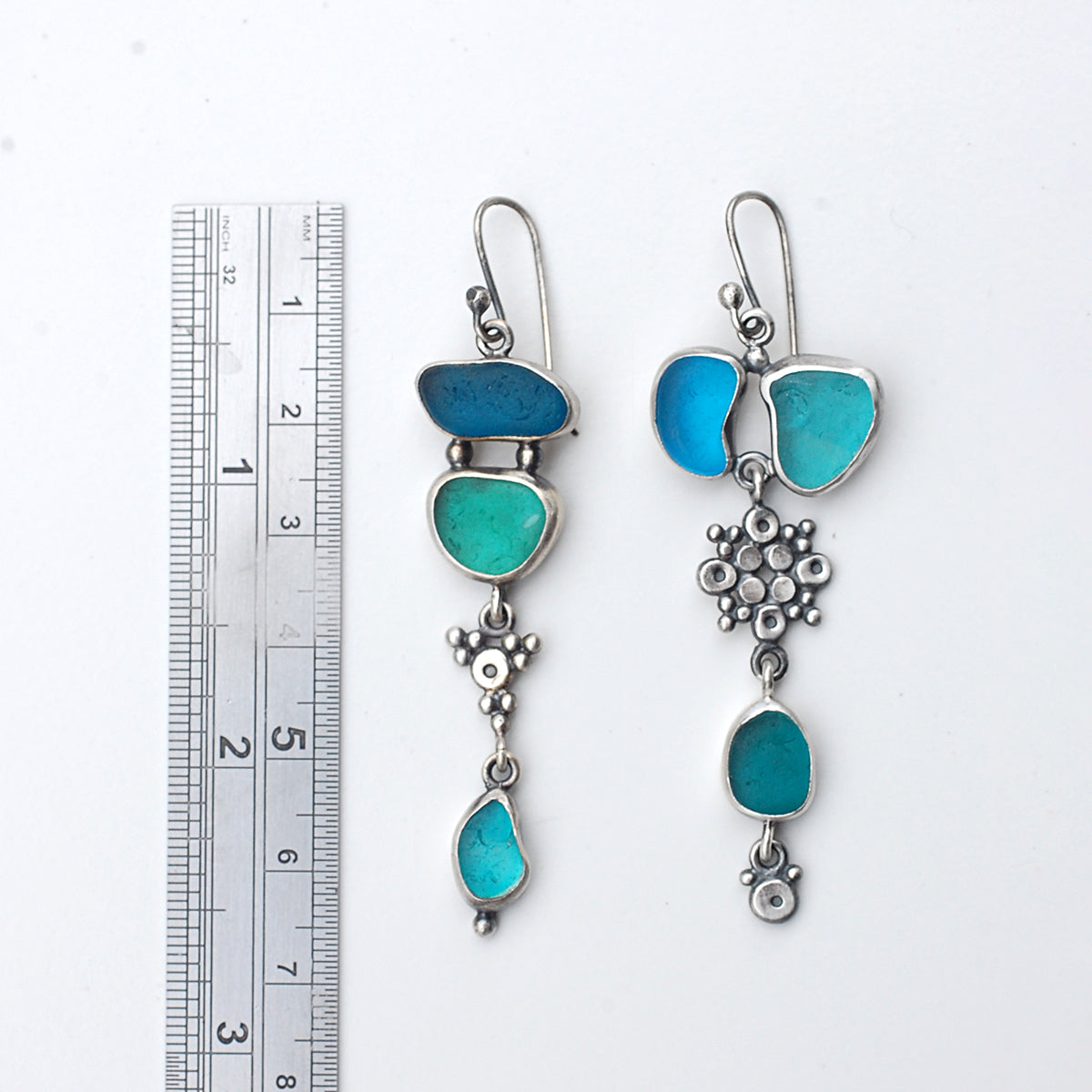 Rustic Mismatched Turquoise and Teal Sea Glass Earrings