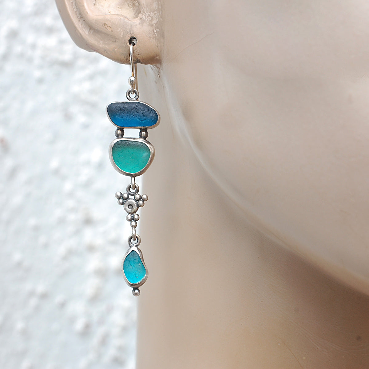 Rustic Mismatched Turquoise and Teal Sea Glass Earrings