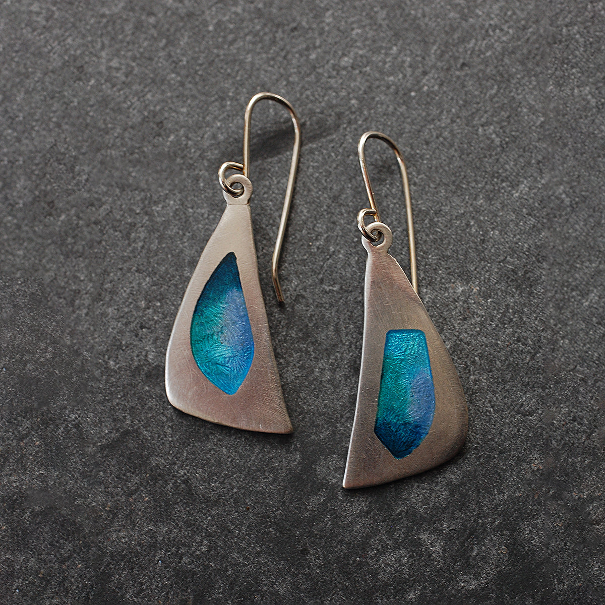 Modernist Blue and Turquoise Enamel Earrings