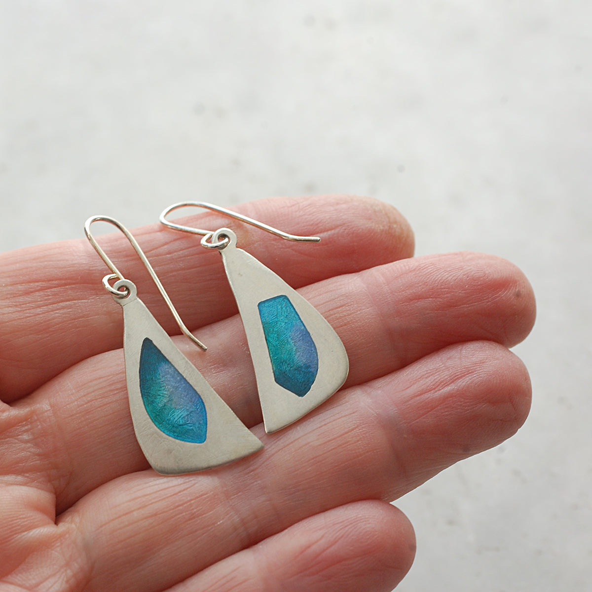 Modernist Blue and Turquoise Enamel Earrings