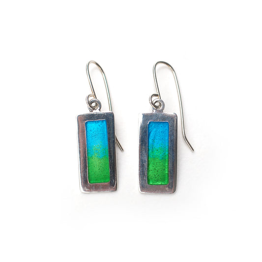 Ombre Blue to Green Silver and Enamel Earrings