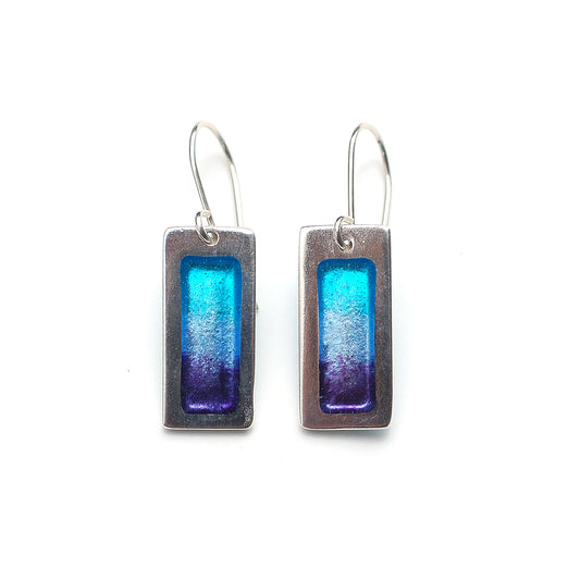 Ombre Turquoise to Purple Silver and Enamel Earrings