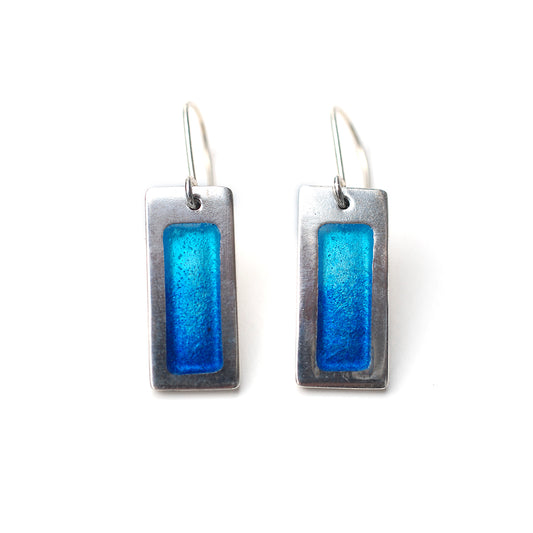 Ombre Turquoise to Blue Silver and Enamel Earrings