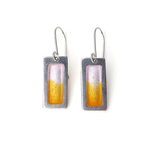 Ombre Pink to Yellow Silver and Enamel Earrings