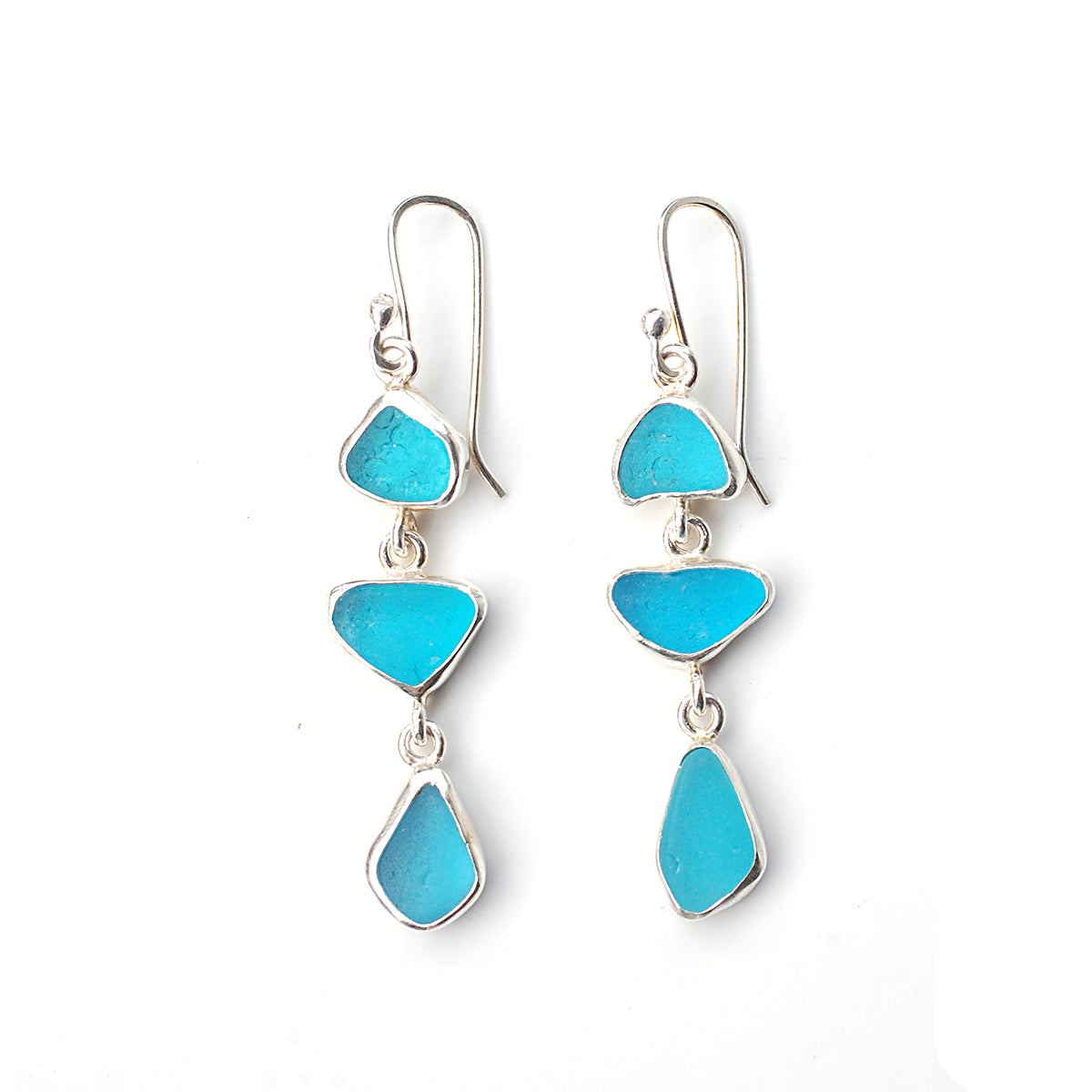 Sea Glass Three Drop Earrings in Turquoise