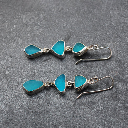 Sea Glass Three Drop Earrings in Turquoise