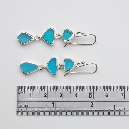 Sea Glass Three Drop Earrings in Turquoise